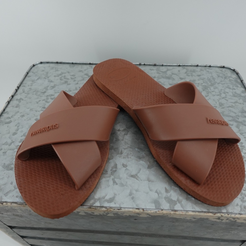 Havaianas St Tropez Mesh Rubber Slide Sandals Terracotta Brown Womens 7/8